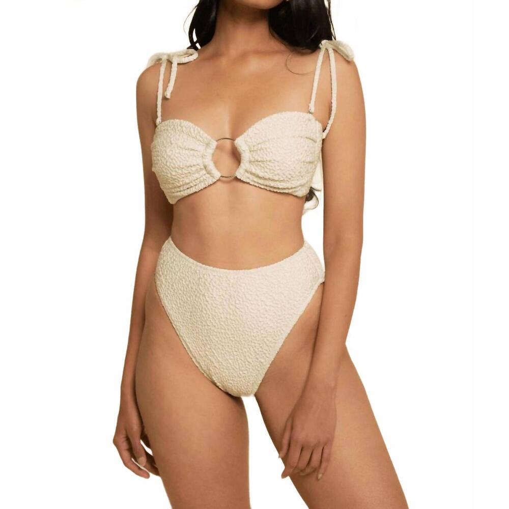 Montce Cream Textured Ring-Front High-Waist Bikini